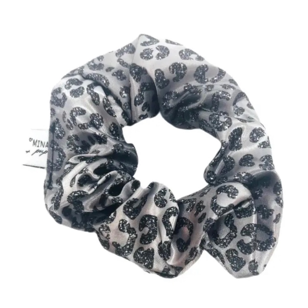 64 TOTAL SILVER WHITE CHEETAH LEOPARD ANIMAL PRINT SATIN HAIR SCRUNCHIES NEW